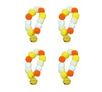 Pffiocix Juego de 4 collares suaves para mascotas con pompones coloridos, campanas ajustables, para festivales, vacaciones, fiestas, gatos