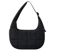 PFHFRJZLQ Bolso de mano de media luna con correa ajustable, elegante bolso de hombro de nailon para mujer, diseño acolchado para viajes, trabajo y ocio, Negro