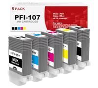 PFI-107 Cartucho de Tinta para Canon PFI-107(Paquete de 5, MBK/BK/C/M/Y) | PFI-107MBK PFI-107BK PFI-107C PFI-107M PFI-107Y para Canon ImagePROGRAF iPF670 iPF685 iPF680 iPF770 iPF785 iPF780