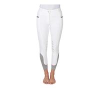 PFIFF 102847 Helen - Pantalón de equitación para mujer con agarre en la rodilla y bolsillo para el móvil, 38 tallas, color blanco y gris