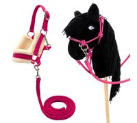 PFIFF 103129 Hobby Horse Little Lou - Juego de Cabestro con Base de Pelo Suave y Cuerda de guía, tamaño Ajustable, Color Azul