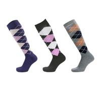 PFIFF Juego de 3 medias de equitación en diferentes colores, con plantilla reforzada, tallas 34-42, Negro-púrpura,Azul-Púrpura, Gris-Azul Oscuro, 42-44