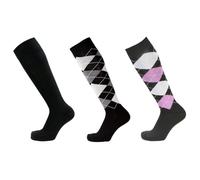 PFIFF Reitstrumpf Kariert 3er Set, weiß, Schwarz Flieder, 37-39 Medias de equitación, Blanco y Negro, Negro y Lila, Unisex Adulto