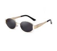 PFINAMC Gafas de sol ovaladas con montura de metal retro para mujer, lentes de tonos masculinos, gafas de sol pequeñas UV400, C4 GOLD GREY, 1