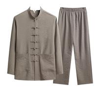 PFIOEUL Uniforme de Tai Chi Conjunto de ropa tradicional for hombre, camisa kung-fu con hebilla lino otoño, pantalones Retro Orientales, Tai Chi para Kung Fu(Color 02,44 (95-105kg))
