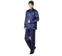 PFIOEUL Uniforme de Tai Chi Traje de Kung Fu satén estilo tradicional for hombre, uniforme Tai Chi Wushu con bordado Vintage dragón para Kung Fu(Deep blue,XXL)