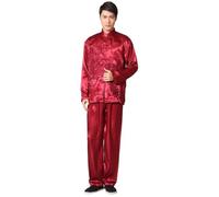 PFIOEUL Uniforme de Tai Chi Traje de Kung Fu satén estilo tradicional for hombre, uniforme Tai Chi Wushu con bordado Vintage dragón para Kung Fu(Red,XXXL)