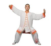 PFIOEUL Uniforme de Tai Chi Uniforme tradicional de dragón for hombres y mujeres, conjunto ropa Kung Fu, uniforme artes marciales, Tai Chi Kleding para Kung Fu(White-orange,170)