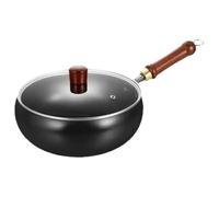 Pfjsseey Partita de wok china, cocción de hierro y antiadherente de 11x5 pulgadas con tapa, manija e fondo plano para cocinar la cocina freby
