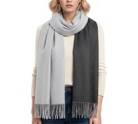 PFLife Bufanda de Lana para Mujer 200×70 cm Tacto de Cachemira Suave y Cálido Chal de Invierno Reversible con Flecos Caja de Regalo (Negro y gris)