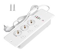 Pfloge® Regleta con USB C, Toma de Corriente de 3 Enchufes, 4 Conectores de Carga USB (1 USB C + PD 20 W + 2 USB A), Toma de Sobremesa, Regleta Enchufes Múltiple para Smartphones, Ordenador, Blanco