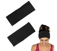 PFLYPF 2 Bandas Anchas para el Cabello, Banda Negra para el Cabello de 9cm de Ancho y Banda para el Cabello Gris Oscuro de 12 cm, Diadema Deportiva Absorbente del Sudor, Diadema elástica para Fitness