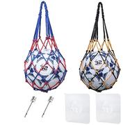 PFLYPF 2 Bolsas de Red para Pelotas Con Agujas de Bomba y Ganchos - Portátil y Grande para Almacenamiento de Pelotas