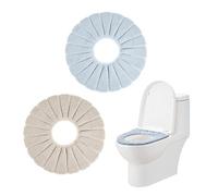 PFLYPF 2 fundas de asiento de inodoro, suaves, cálidas y elásticas, suaves, de punto en O, para lavadora (beige, azul)