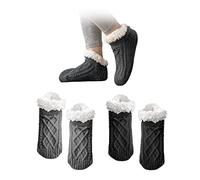 PFLYPF 2 Pares de Calcetines de Invierno para Hombre, Gruesos y Cálidos, Antideslizantes para el Suelo y Zapatillas (Gris Oscuro, Negro, Talla 39-44)