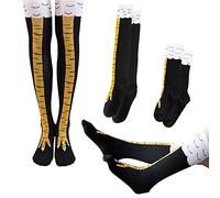PFLYPF 2 pares de calcetines de patas de pollo, medias divertidas, calcetines cálidos de invierno de dibujos animados, accesorios de ropa de regalo divertidos (negro y amarillo), Negro , 34-50