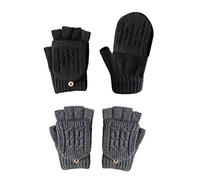 PFLYPF 2 Pares de Guantes Cálidos Convertibles de Punto Con Tapa, Medio Dedo, Unisex (Gris Oscuro, Negro)