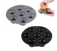PFLYPF 2 piezas de molde de pastel de silicona, bandeja de molde plegable, molde de torta para freidora de aire, bandeja para magdalenas de 7 agujeros, molde de cocción antiadherente (negro, gris)