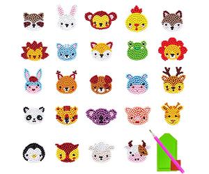 PFLYPF 24 piezas de pegatinas de pintura de diamantes con diseño de animales, pegatinas aleatorias 5D, pegatinas de diamante DIY, kit de pintura digital de diamantes, regalos de evento artesanal