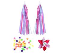 PFLYPF 36 piezas de Star Wheel Spoke Decoration, 1 par de serpentinas rosas y moradas, 1 pieza de molino de viento para niños, manillar de borla cinta, accesorios para bicicletas para niños
