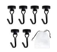 PFLYPF 6 ganchos giratorios magnéticos, 13 kg, gancho magnético de neodimio, con 1 bolsa de almacenamiento, para cocina, dormitorio, oficina, taquilla, frigorífico (D20 mm, negro)