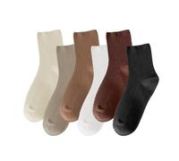 PFLYPF 6 Pares de Calcetines en Medio de la Pantorrilla Con Patrón Vertical, de Punto y Algodón Puro Para Mujer (Caqui, Té Con Leche, Caramelo, Blanco)