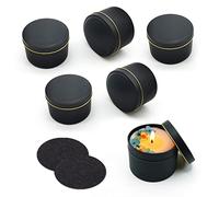 PFLYPF 6 vasos de vela, 2 posavasos de fieltro, 120 ml, recipientes vacíos, tarros de velas redondos para accesorios de fabricación de velas, almacenamiento de pequeñas joyas, etc. (negro)