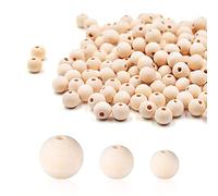 PFLYPF 600 cuentas redondas de madera natural, grandes cuentas de madera con agujeros, pulseras de bricolaje, cadenas de joyería, decoración del hogar y festival (8 mm, 10 mm, 12 mm)
