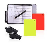 PFLYPF Juego de tarjetas de árbitro de fútbol con 2 silbatos negros, tarjetas de árbitro rojo y amarillo duraderas, marcador del partido de fútbol para la Copa del Mundo y varios eventos