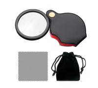 PFLYPF Lupa de 5 capas, 1 paño de limpieza y 1 bolsa de almacenamiento, mini lupa de bolsillo, lupa giratoria y plegable con funda de piel protectora, adecuada para leer, pasatiempos.
