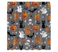 PFNHUIBDZ 1 Cortina de Ducha Halloween con Bonito Dibujo Fantasma, Calabaza Espeluznante, gótico, Gato Negro, Mapa Divertido, Hoja, araña, murciélago, Esqueleto Ba(3)