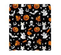 PFNHUIBDZ 1 Cortina de Ducha Halloween con Bonito Dibujo Fantasma, Calabaza Espeluznante, gótico, Gato Negro, Mapa Divertido, Hoja, araña, murciélago, Esqueleto Ba(2)