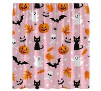 PFNHUIBDZ 1 Cortina de Ducha Halloween con Bonito Dibujo Fantasma, Calabaza Espeluznante, gótico, Gato Negro, Mapa Divertido, Hoja, araña, murciélago, Esqueleto Ba(8)