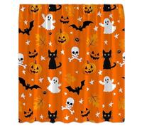 PFNHUIBDZ 1 Cortina de Ducha Halloween con Bonito Dibujo Fantasma, Calabaza Espeluznante, gótico, Gato Negro, Mapa Divertido, Hoja, araña, murciélago, Esqueleto Ba(7)