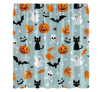 PFNHUIBDZ 1 Cortina de Ducha Halloween con Bonito Dibujo Fantasma, Calabaza Espeluznante, gótico, Gato Negro, Mapa Divertido, Hoja, araña, murciélago, Esqueleto Ba(6)