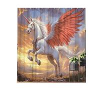 PFNHUIBDZ Cortina de Ducha con diseño Caballo Alado al Atardecer, Resistente Agua y fácil Limpiar(120x180cm)