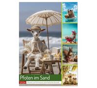 Pfoten im Sand (Wandkalender 2026 DIN A3 hoch), CALVENDO Monatskalender: In dieser humorvollen Urlaubswelt tauschen Tiere den Dschungel gegen den ... tierisch gut gelaunt und menschlich komisch.