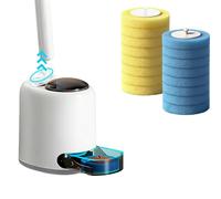 PFSLiang Cepillos de Baño Desechables con Piezas de Limpiador, Desechable Cepillo Inodoro Cepillo Limpieza WC Cepillo de Inodoro Reemplazable (Un Soporte + 16pc reemplaza la Esponja)