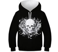 PFYWZJDDTTBD Niños Niñas Sudadera con Capucha para Calavera 3D Estampada Hoodie Manga Larga Sudaderas para 6-15 Años 8-10Y