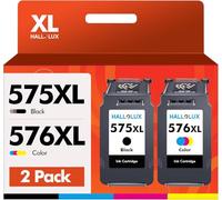 HALLOLUX PG-575XL CL-576XL Multipack Cartuchos de Tinta remanufacturados de Repuesto para Canon 575 XL 576 XL para Impresora Canon PIXMA TS3550i TS3551i TR4750i TR4751i, 2 Pack (1 Negro 1 Color)