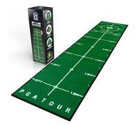 PGA Tour Alfombrilla de golf de lujo de 8 pies para golf de interior, alfombrilla de golf con directrices de entrenamiento, objetivo de agujero de tamaño completo, área de putt de 6 pies, verde, bolsa