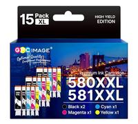 PGI-580 CLI-581 XXL Cartuchos de Tinta Impresora Compatibles con Canon 580 581 Multipack para Canon Pixma TS705 TR8550 TS6150 TR7550 TS6250 TR8500 TS8251 TS6350 (PGBK/C/M/Y/BK,15 unidades)