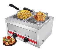 PGKTKCWH Freidora de Gas GLP Profesional, freidora Comercial de Acero Inoxidable con cestas y Tapas para freír, para cocinas comerciales, restaurantes y hogares, Cilindro Doble, 10 l + 10 l