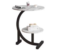 PGKTKCWH Mesa de Centro Redonda - 40 cm de diámetro - Lámpara de Mesa de Comedor Redonda pequeña de Doble Capa Mesa Auxiliar Mesa de té Mesa Nido con Patas de Metal (Blanca)
