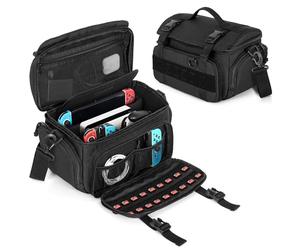 PGmoon Bolsa de Transporte Compatible con Nintendo Switch/Switch 2/ASUS ROG Ally, Bolsa Táctica con 18 Ranuras Compatible con Switch Game Card y Switch Dock Set, Adaptador de Corriente, Controladores