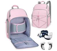 PGmoon Estuche de Transporte Compatible con Oculus Meta Quest 2/Quest 3/Quest Pro/VR Elite Strap, Mochila de Viaje con Espacio Separado para Controladores Táctiles y Múltiples Bolsillos, Rosa