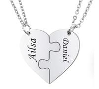 PGORSDOR Collar con colgante de corazón con nombre personalizado con nombre de la familia, nombres grabados personalizados, recuerdo familiar, M, Acero inoxidable, No es una piedra preciosa