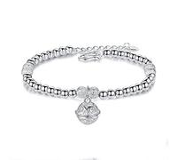 PGPGP Bracelets for Womens,Silver Bracelet,Women 925 Sterling Silver Bracelet Vintage Silver Beads Bracelet Hollow Bells Bracelet Sterling Silver Jewellery