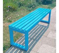PGPGP Modern Outdoor Garden Bench - Solid Wood Seat & Steel Frame, 100/120/150cm for Patio, Poolside, and More(Sky Blue,100cm)