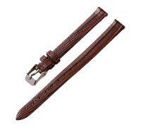 Pgqjfks Correa de cuero para reloj delgada, 8/10/12/14/16mm, grano de lagarto, para mujer, Marrón-plata, 8mm